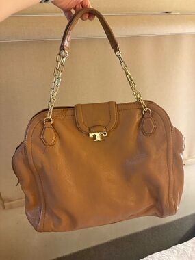 Tory Burch Cognac Leather Tote with Gold Chain Handles